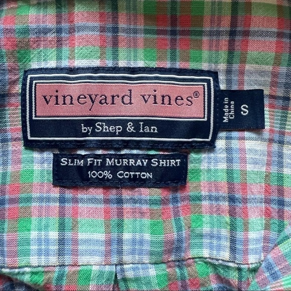 Vineyard Vines Slim Fit Murray Shirt 100% Cotton Plaid Green Red Blue Size Small - Picture 4 of 6
